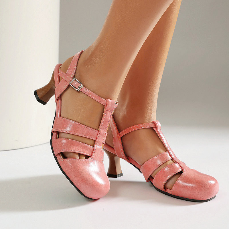 Shoeswoon Retro Leather‑Look Ankle Buckle Slingback Women's Mary Jane Pumps