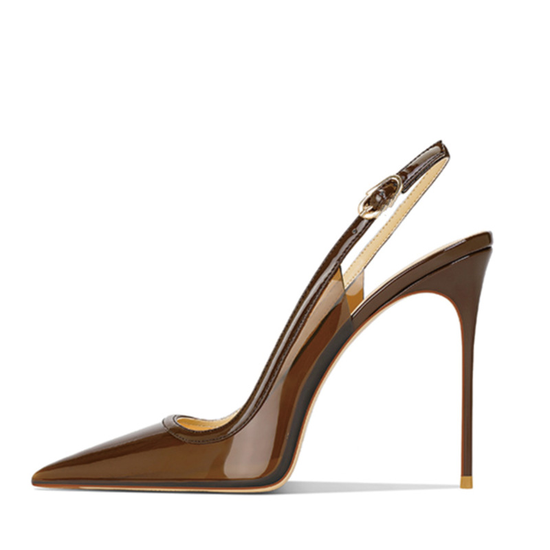 Shoeswoon Transparent PVC Pointed Toe Slingback Stiletto High Heel Pumps