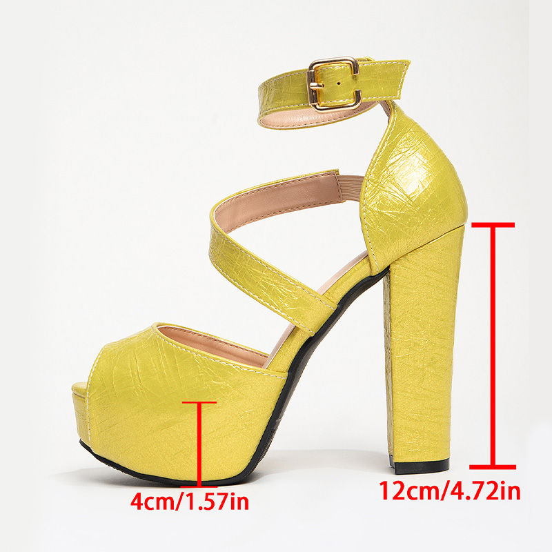 Shoeswoon Peep‑Toe Metallic Textured Double‑Ankle‑Strap Platform Heels