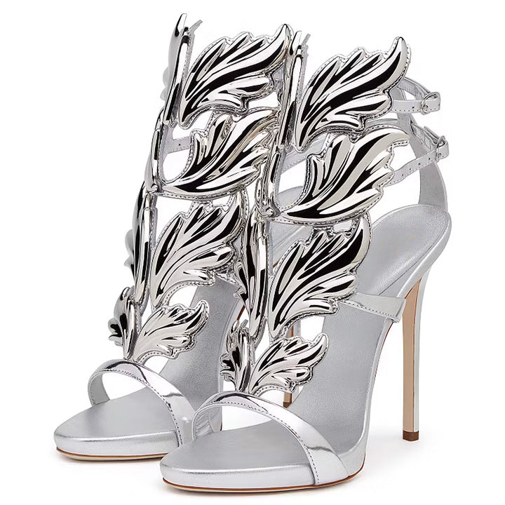 Shoeswoon Silver Evening Shoes Luxury Metallic Heels Stiletto Sandals