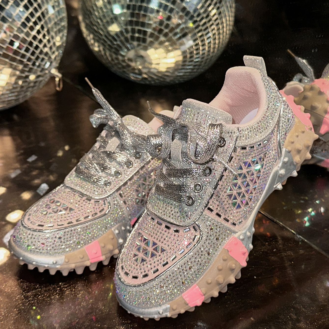 Shoeswoon Bling Sparkly Crystal Embellished Rugged Sole Y2K Casual Sneaker Shoes