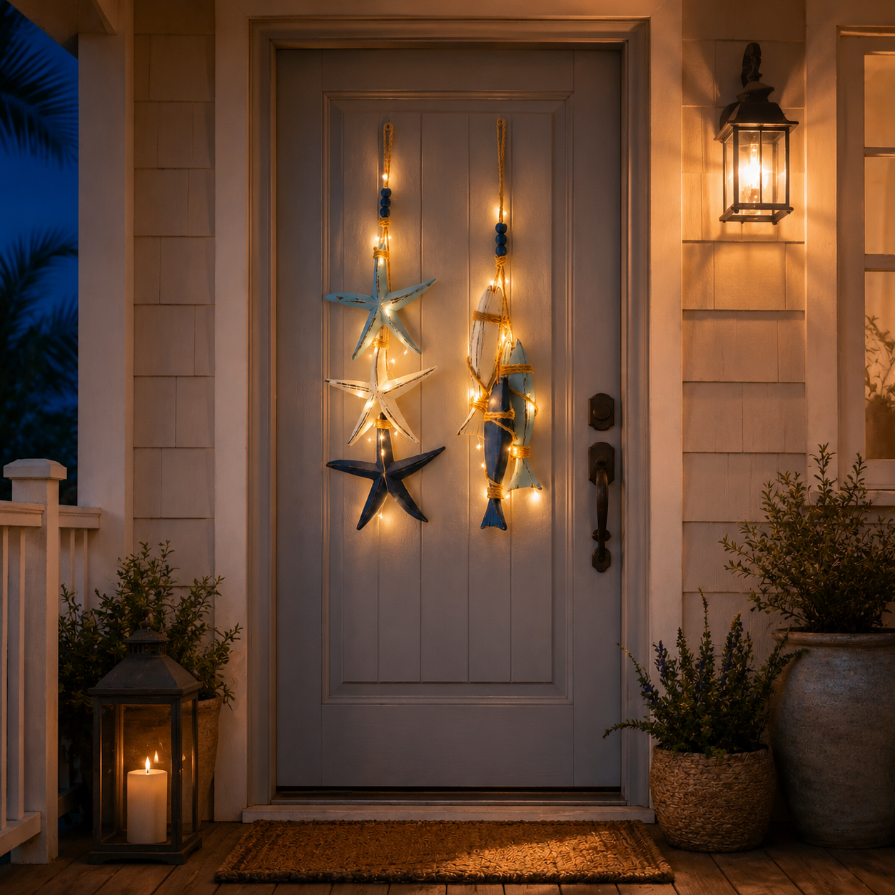 23.2 in × 6.7 in Lighted Coastal Wooden Starfish & Fish Hanging Decor🐟🌊⭐