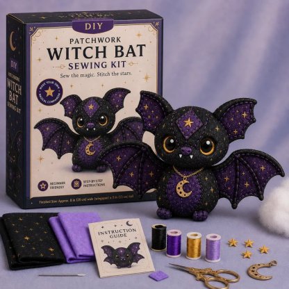 🔥Last Day Buy 2 Get 1 Free🐱Mystic Patchwork Animal Sewing Kit – DIY Plush Craft Kit with Starry Fabric, Moon Charm