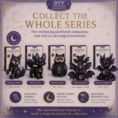 🔥Last Day Buy 2 Get 1 Free🐱Mystic Patchwork Animal Sewing Kit – DIY Plush Craft Kit with Starry Fabric, Moon Charm