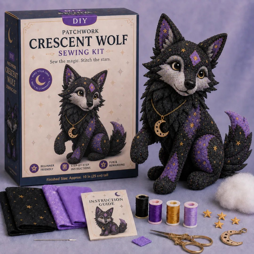 🔥Last Day Buy 2 Get 1 Free🐱Mystic Patchwork Animal Sewing Kit – DIY Plush Craft Kit with Starry Fabric, Moon Charm