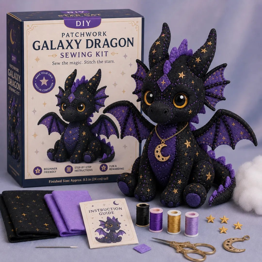 🔥Last Day Buy 2 Get 1 Free🐱Mystic Patchwork Animal Sewing Kit – DIY Plush Craft Kit with Starry Fabric, Moon Charm