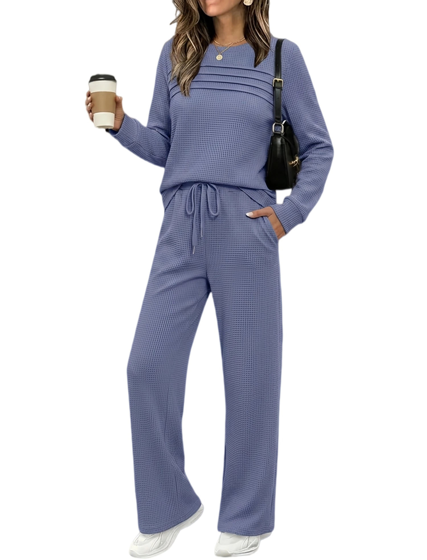 ⏰ LAST DAY SAVE 50% 💥Women's 2 Piece Sets Waffle Knit Sweatshirt Casual Travel Outfits