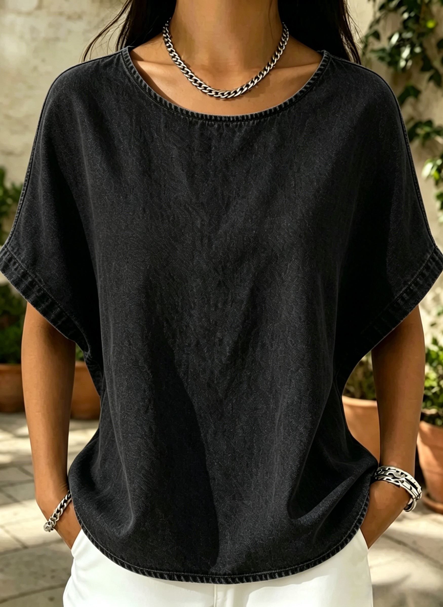 Today 49% off🔥Women’s Denim Scoop-Neck Batwing Top