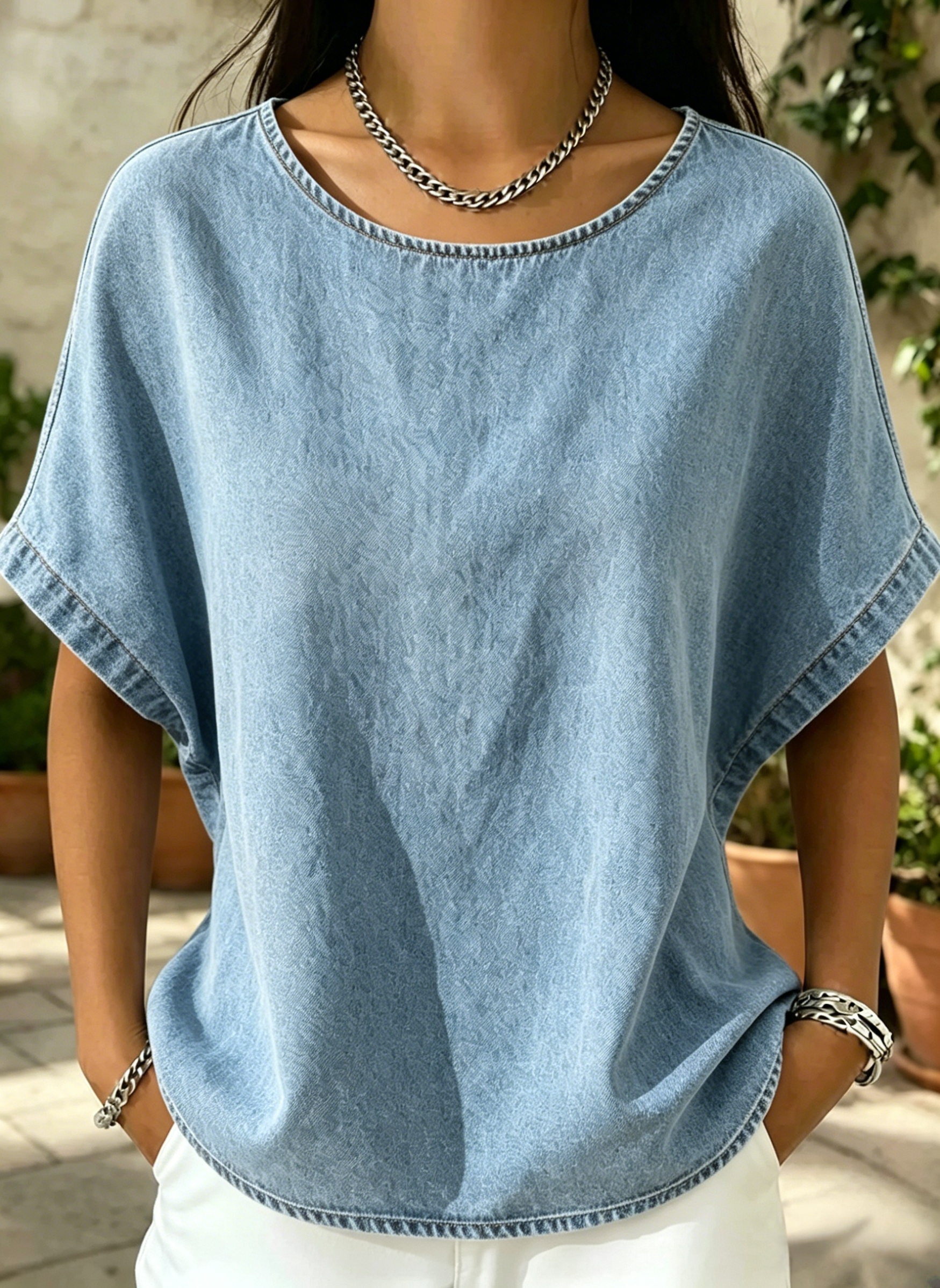 Today 49% off🔥Women’s Denim Scoop-Neck Batwing Top