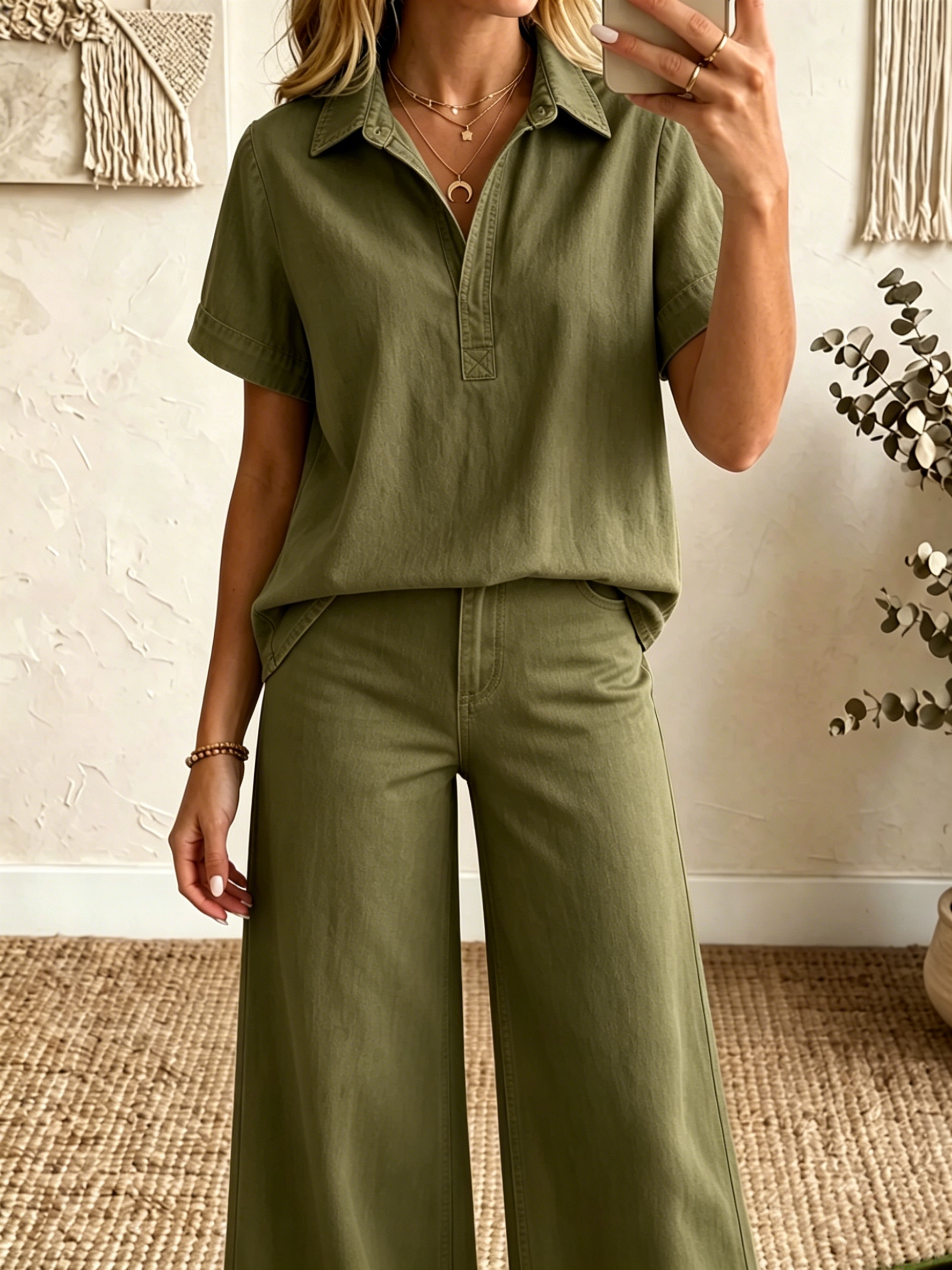 Today 49% off🔥Women’s Denim Short-Sleeve Top And Wide-Leg Pants Set