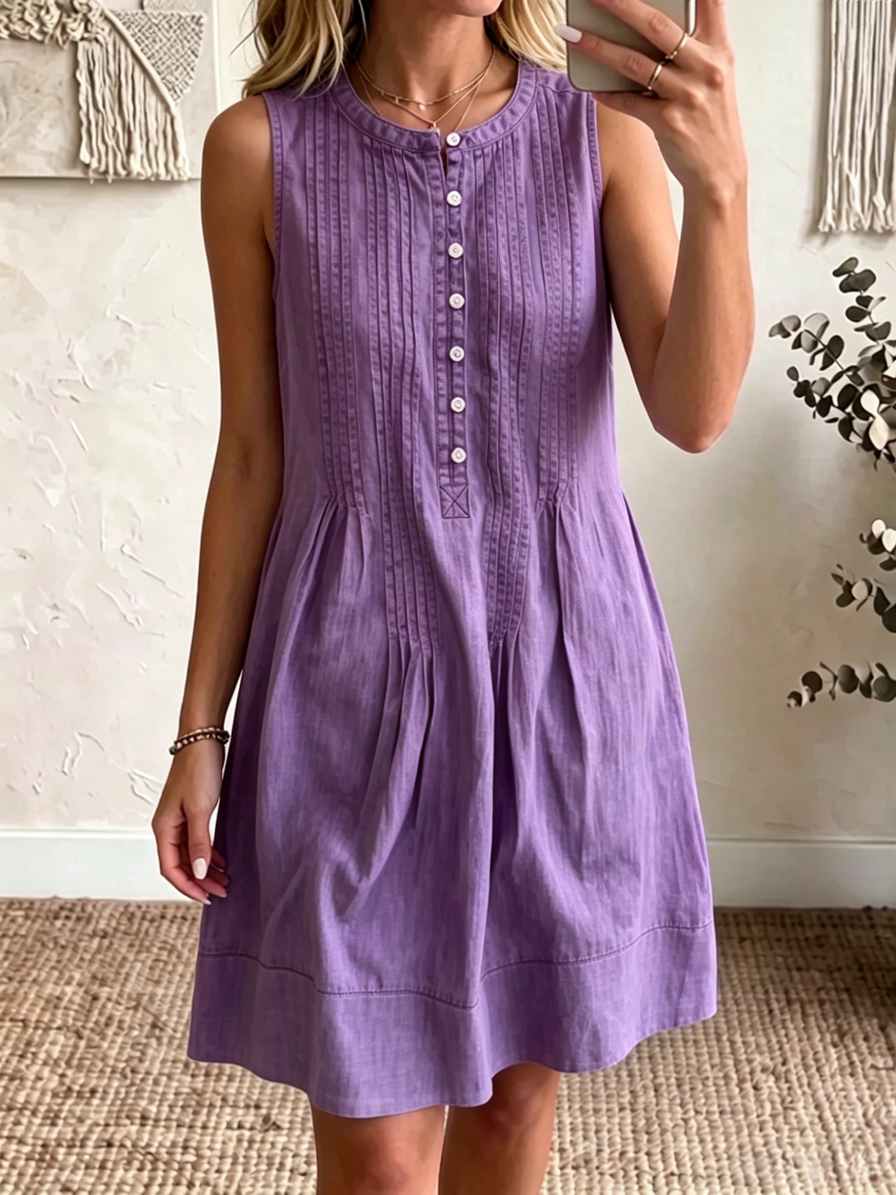 Today 50% off🔥Women’s Cotton Linen Solid Color Button-Up Shirt Dress