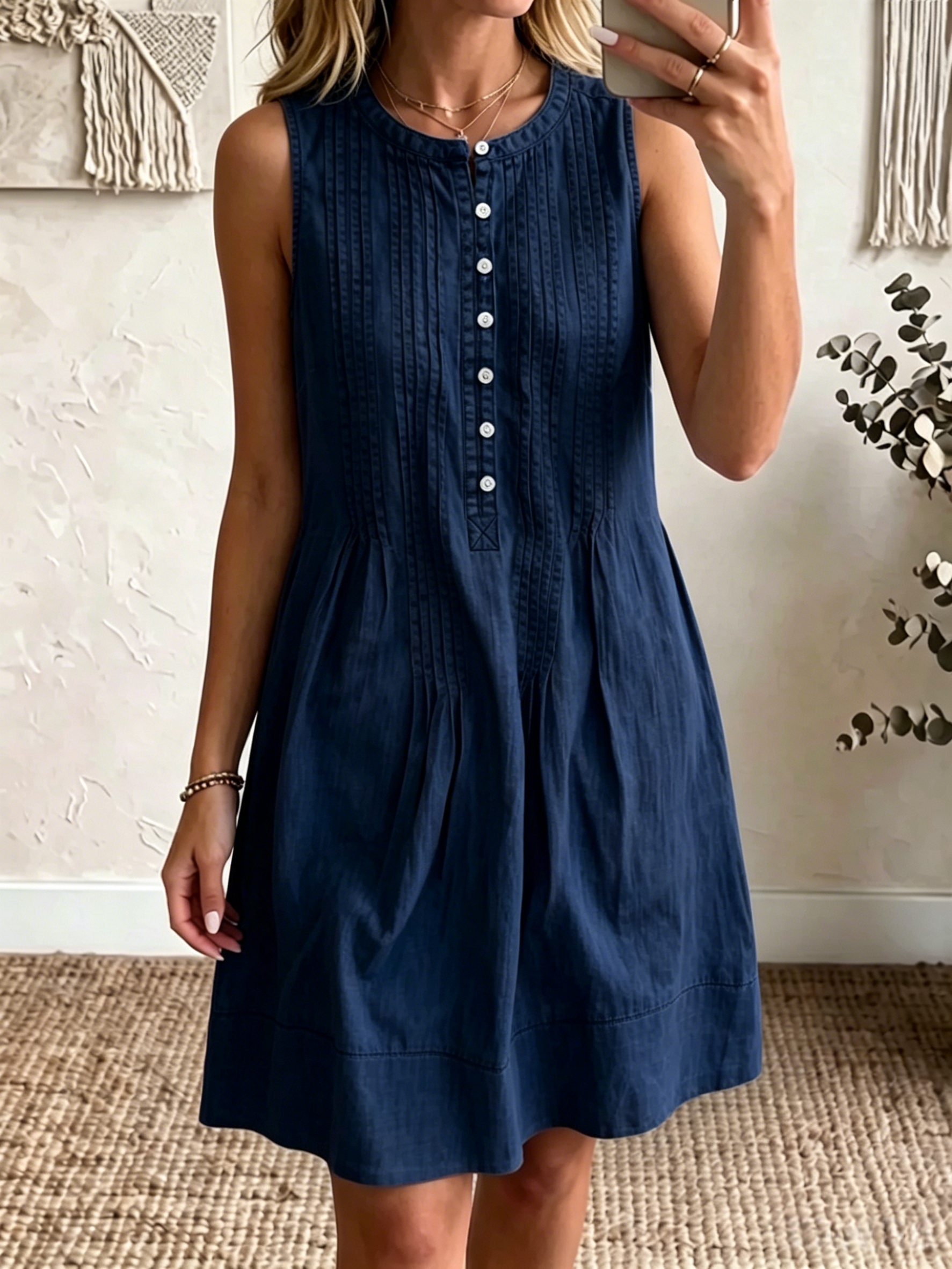Today 50% off🔥Women’s Cotton Linen Solid Color Button-Up Shirt Dress