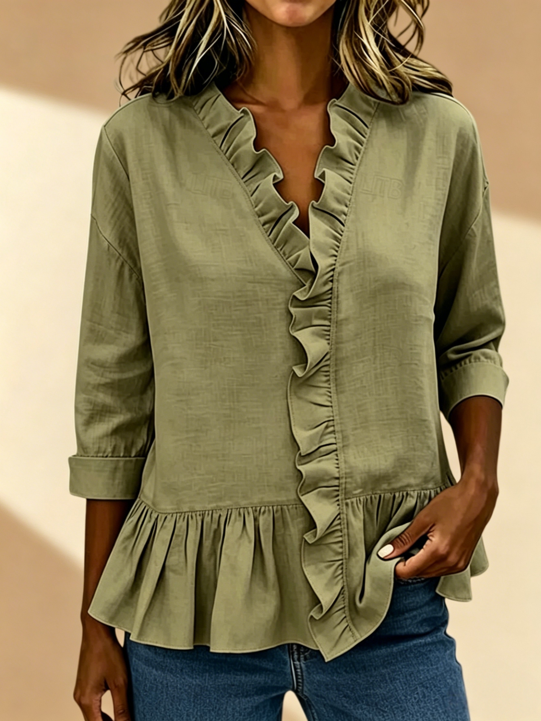 Today 49% off🔥Women’s Solid Ruffled V-Neck Top