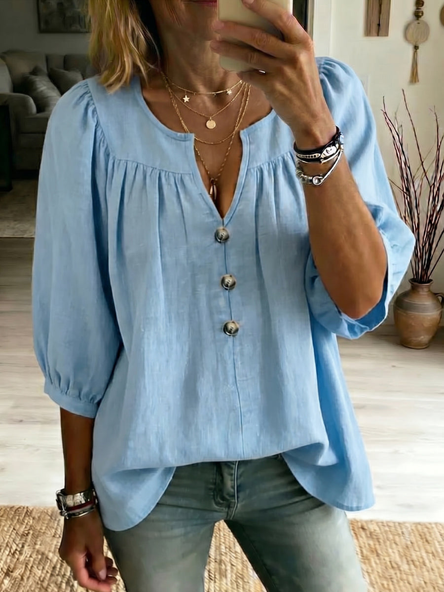 Women's Cotton-linen 3/4-sleeve T-shirt