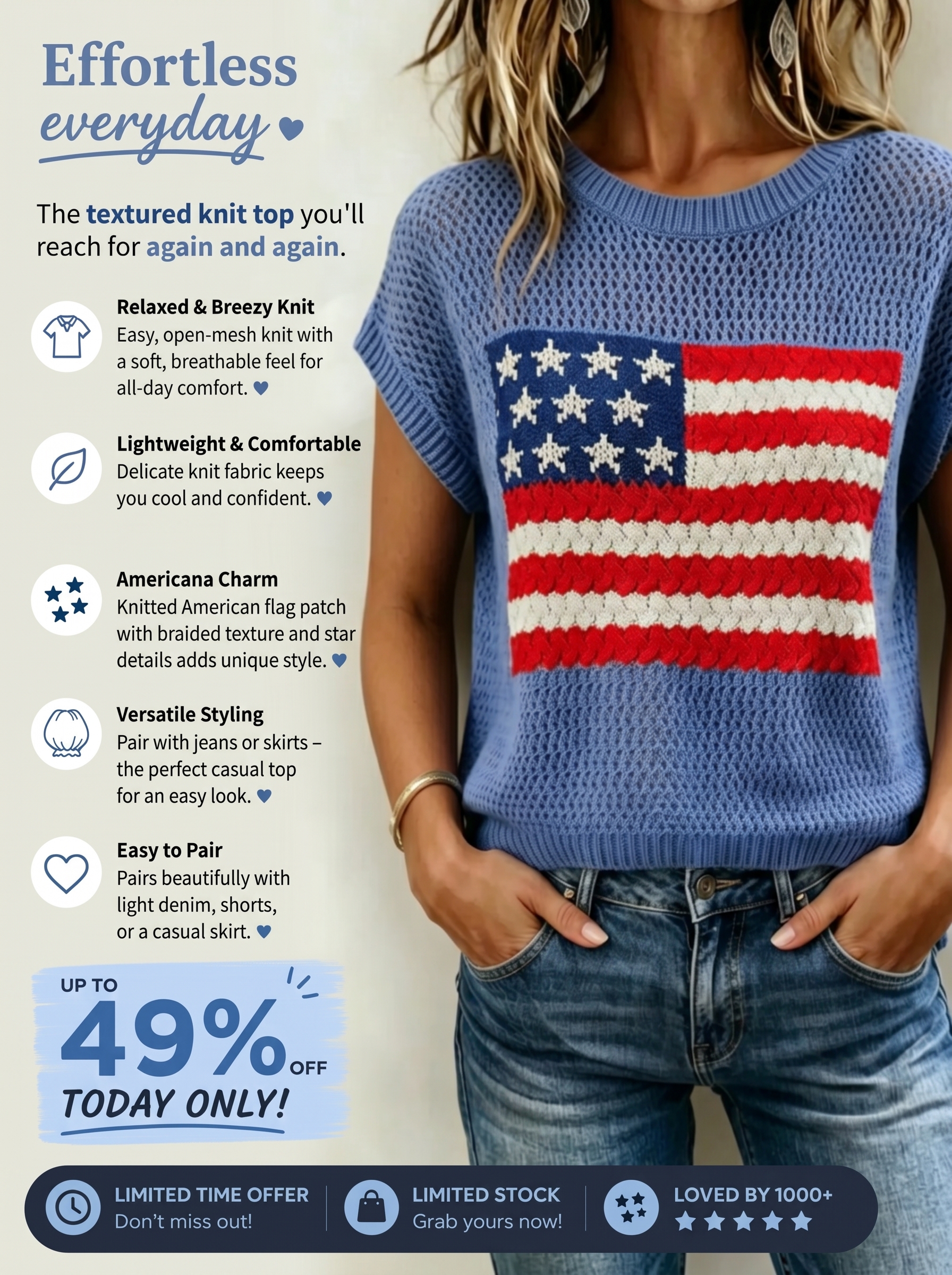 Today 49% off🔥Women’s American Flag Knit Top