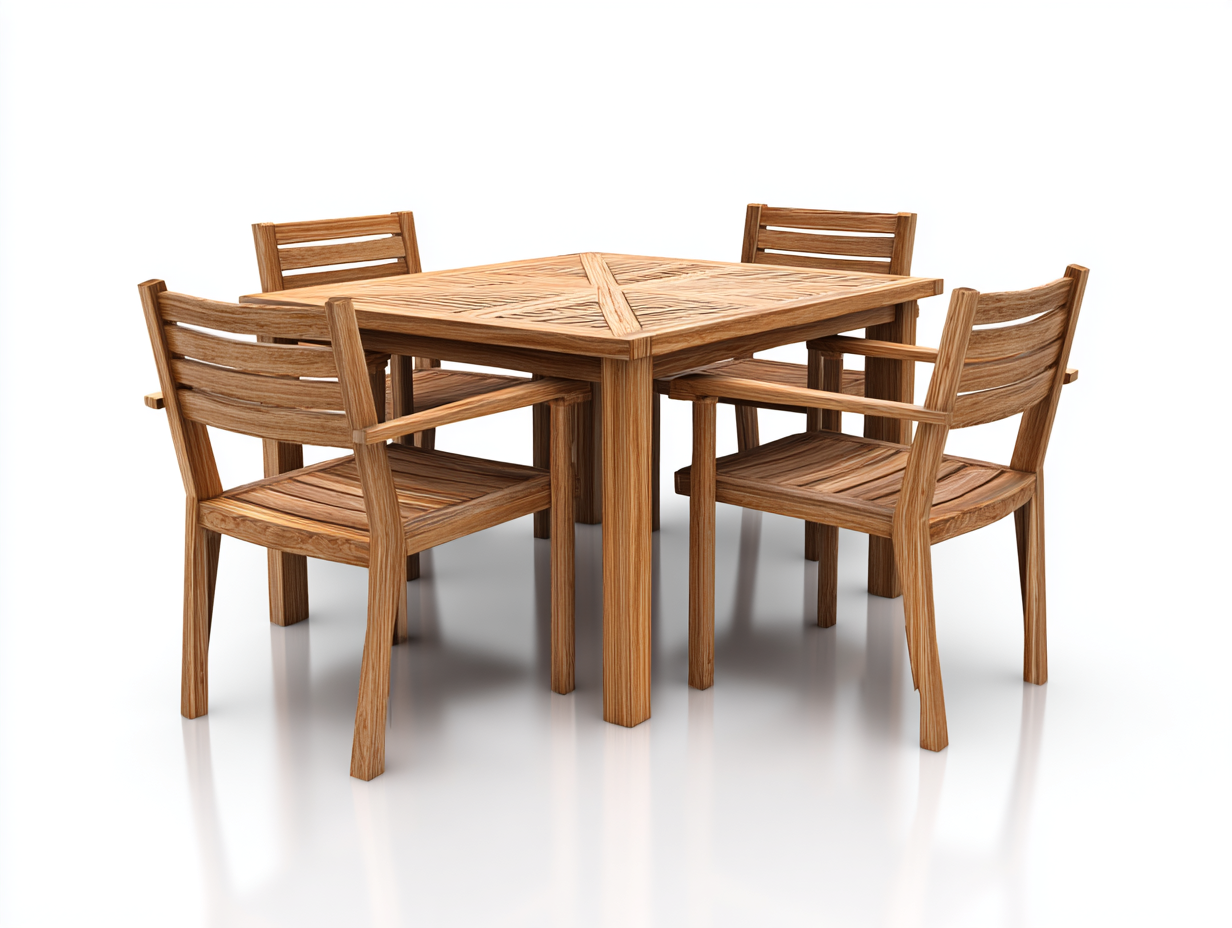Conjuntos de comedor de jardín de madera color natural 120x120x75 cm para exterior con 4 sillas - diseño atemporal-Fariodecor