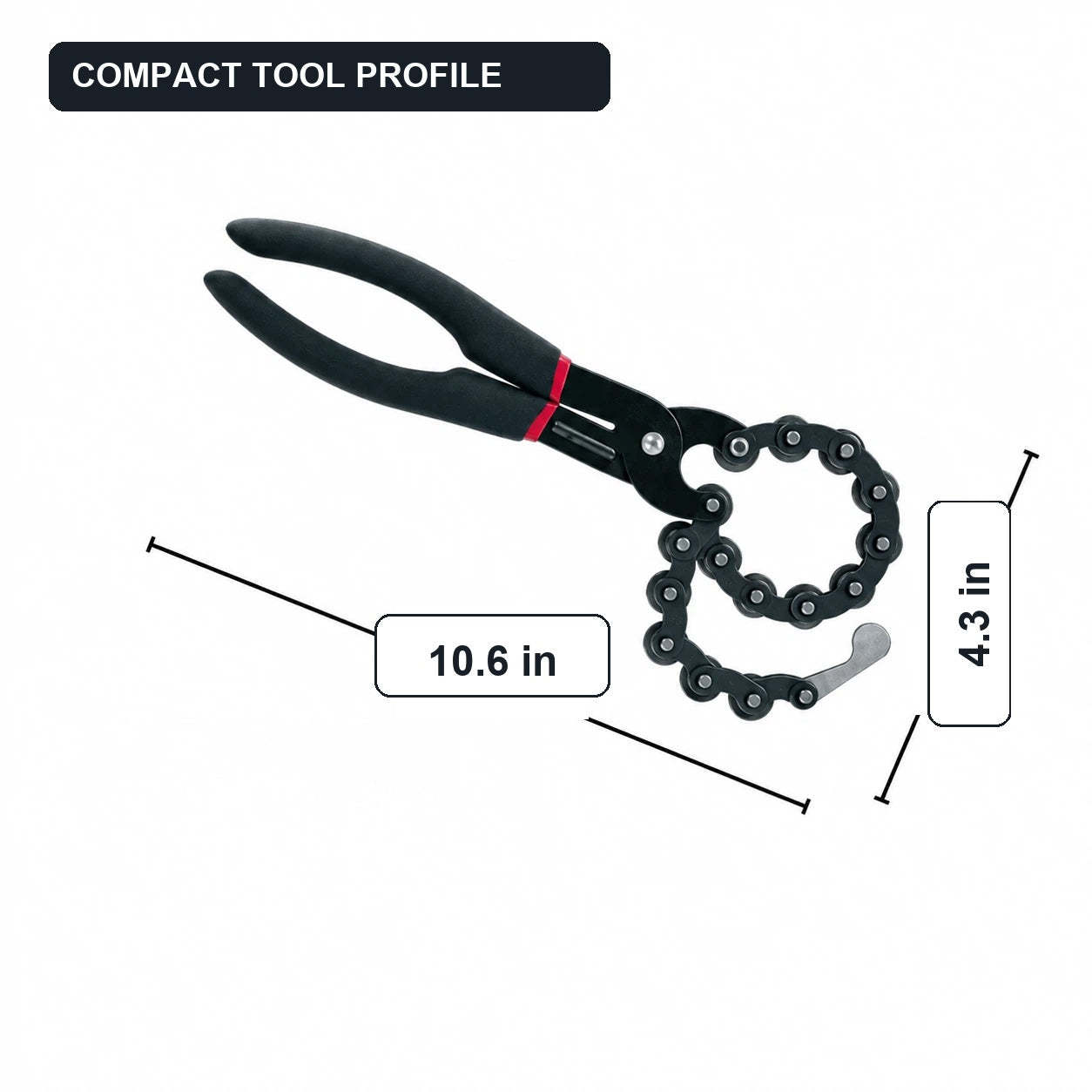 Chain-style exhaust pipe cutter dimensions in inches