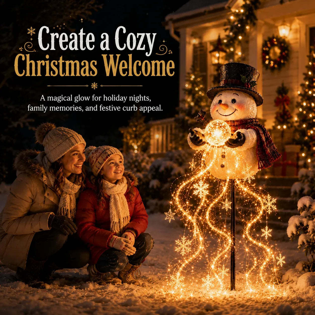 Snowman Magic Fountain Solar Christmas Garden Light