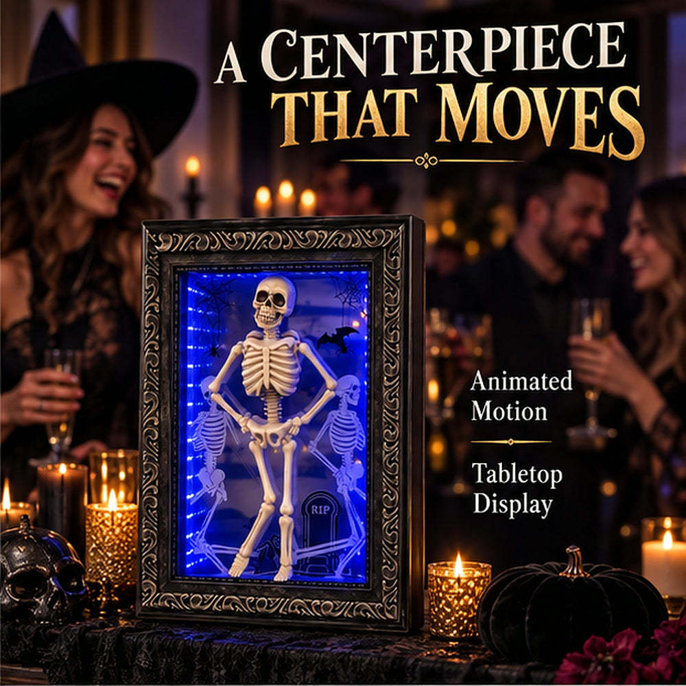 Animated skeleton frame as a Halloween party centerpiece