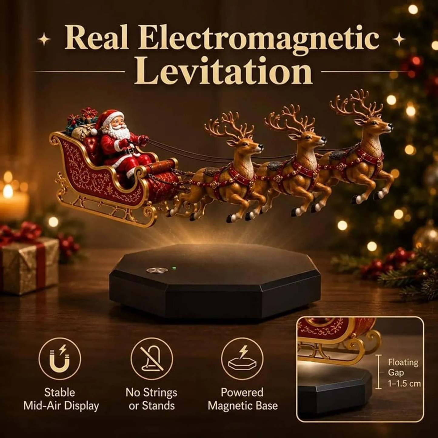 Floating Santa Sleigh Magnetic Levitation Christmas Display
