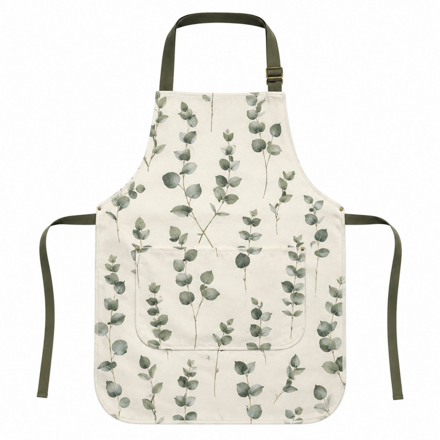 Delantal de Cocina con Estampado de Hojas Verdes y Correa Ajustable