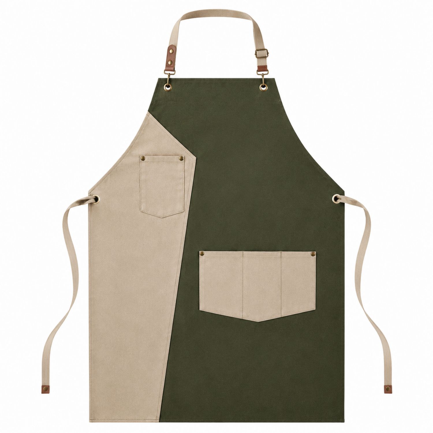 Delantal de Cocina Bicolor Verde y Kaki con Bolsillos