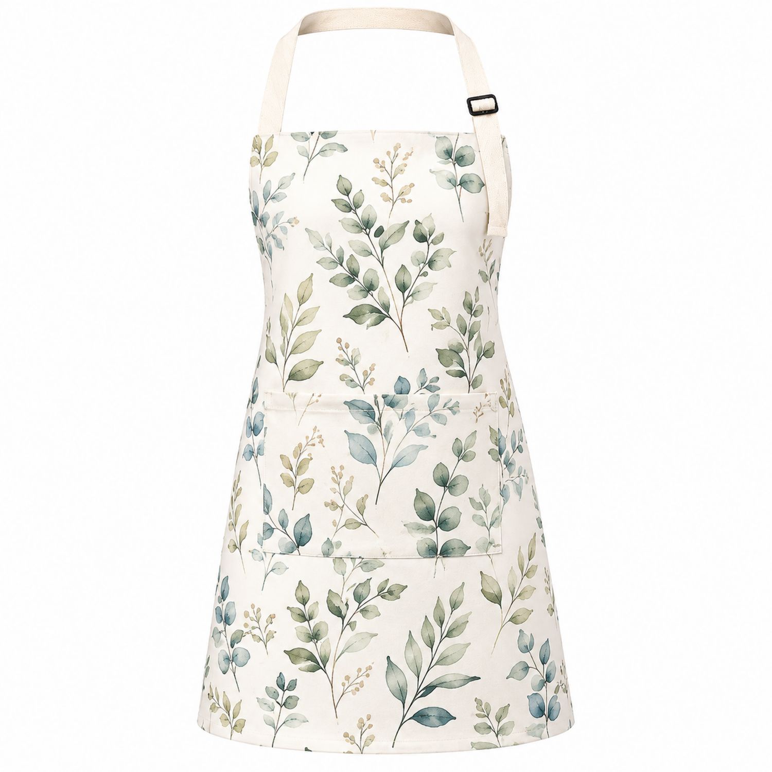 Delantal de Cocina con Estampado de Hojas Verde y Beige