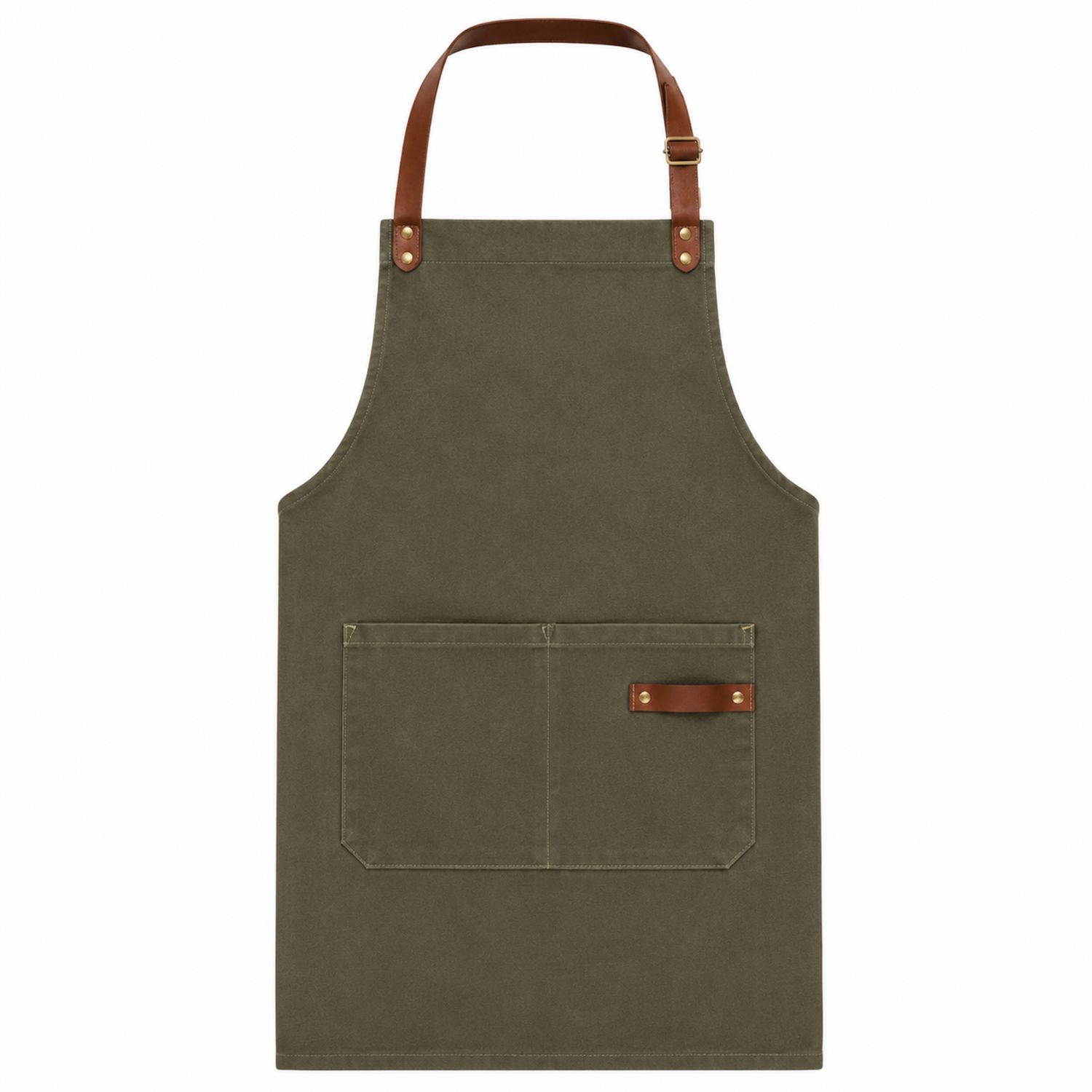 Delantal de Cocina Verde Olivo con Bolsillos y Correa Ajustable