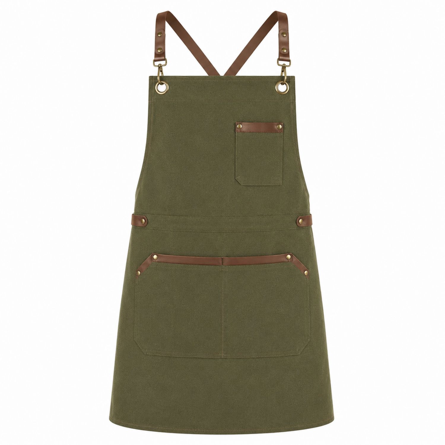 Delantal de Cocina Verde Oliva con Bolsillos Ajustables