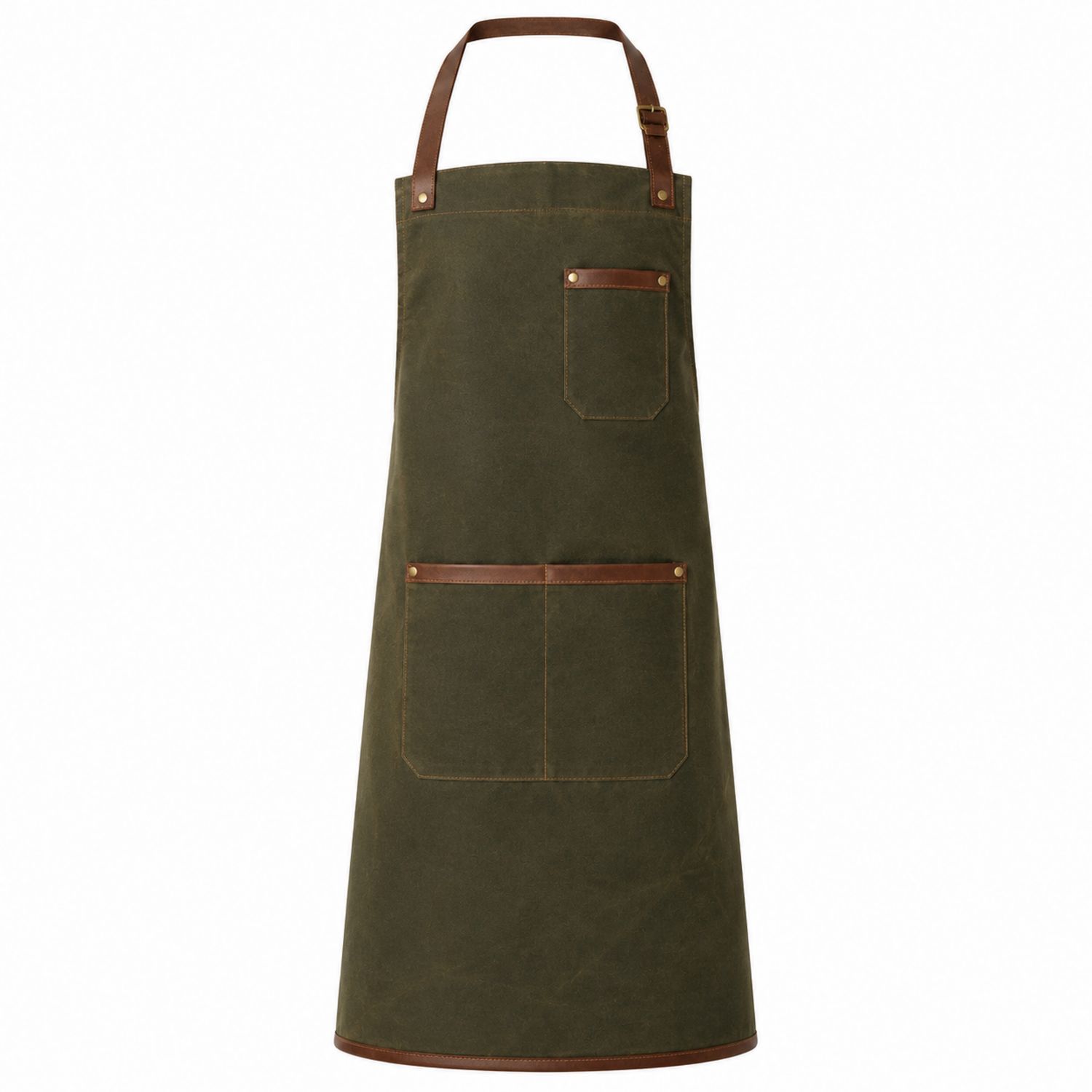 Delantal de Cocina Verde Oscuro con Correas Marrones y Bolsillos