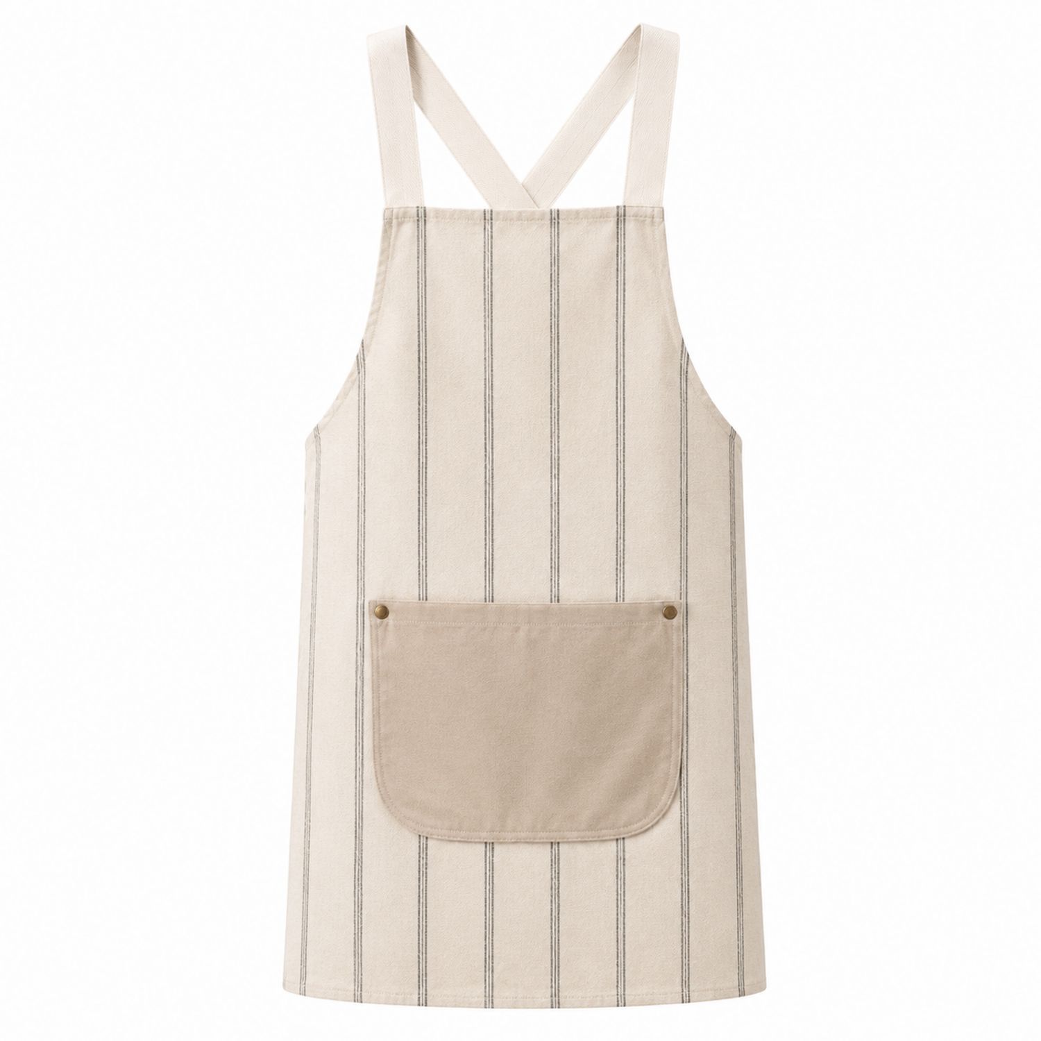 Delantal de Cocina Beige con Rayas y Bolsillo Delantero