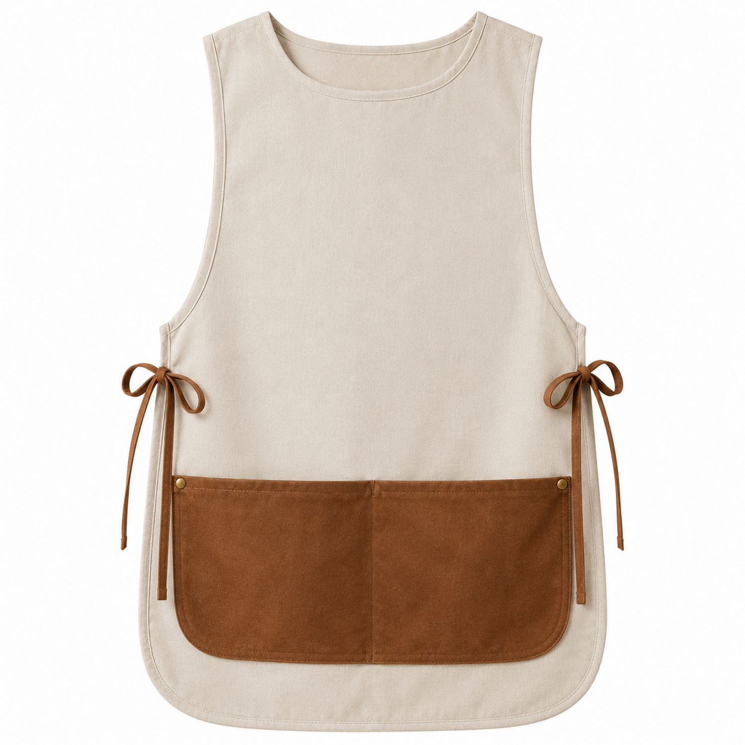 Delantal Beige con Bolsillos Marrones, Ajustable