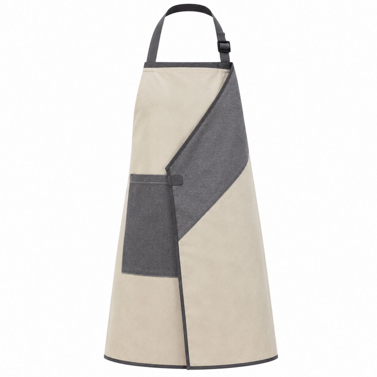 Delantal de Cocina Beige y Gris con Bolsillo Delantero
