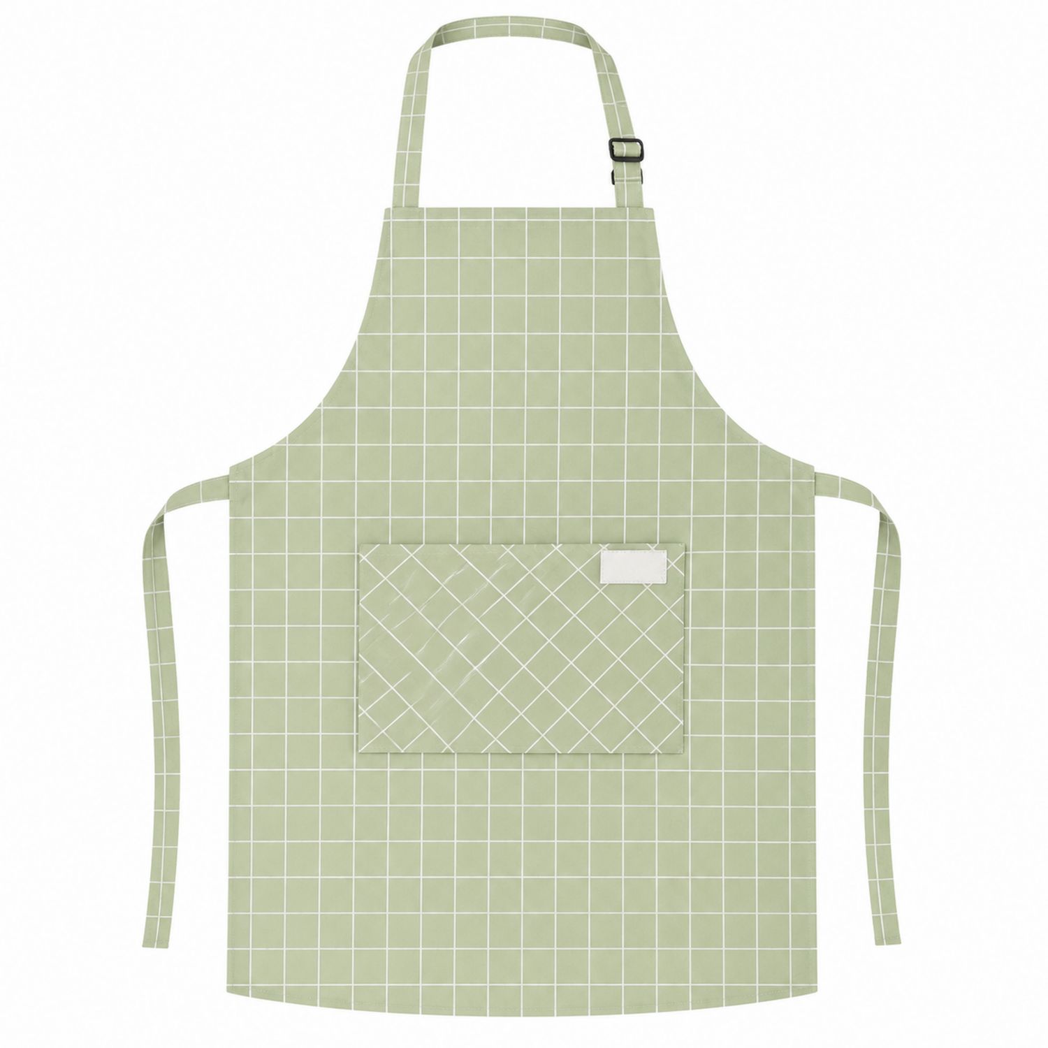 Delantal de Cocina Verde con Bolsillo y Cuadros Ajustable