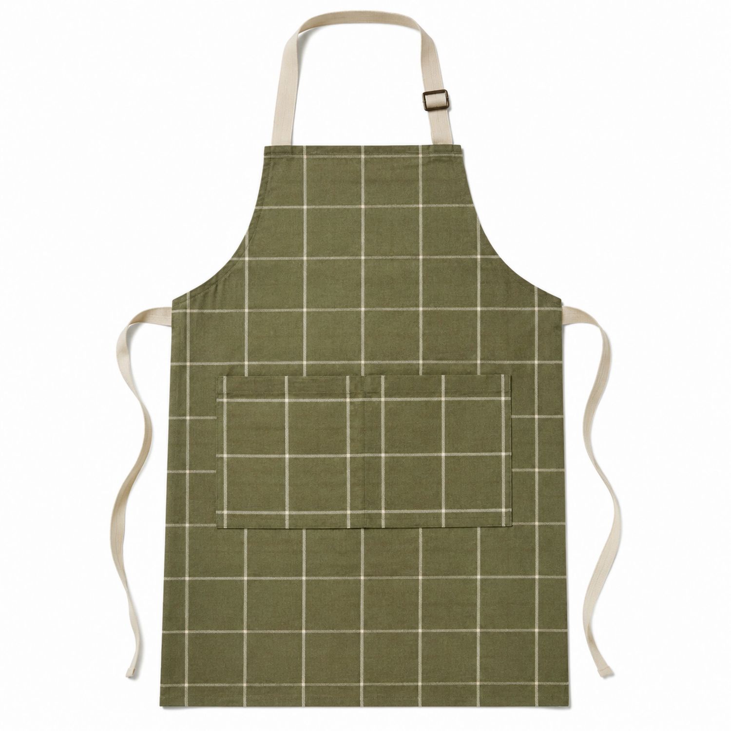 Delantal de Cocina Verde con Cuadros y Bolsillo Grande