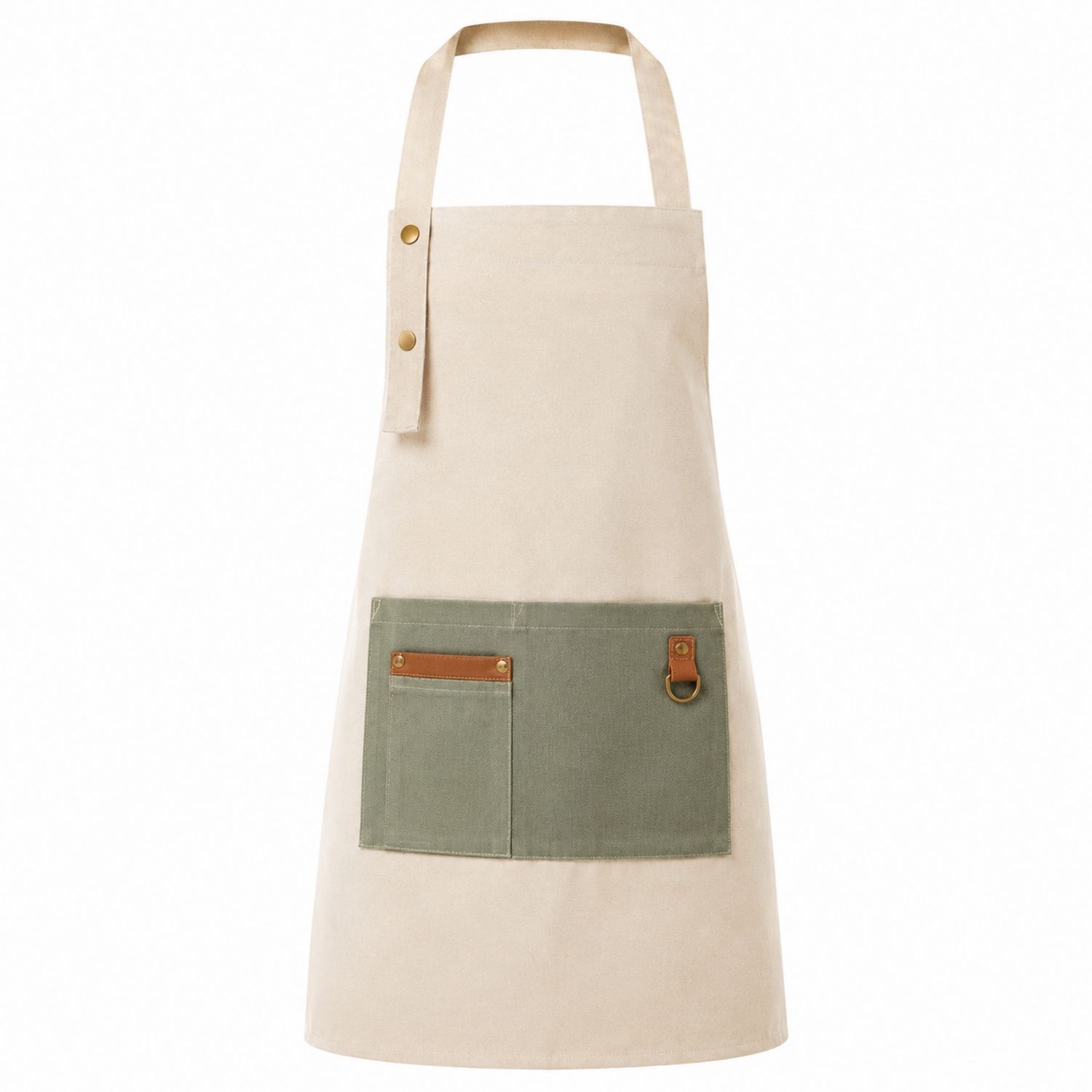 Delantal de Cocina Beige con Bolsillo Verde Ajustable