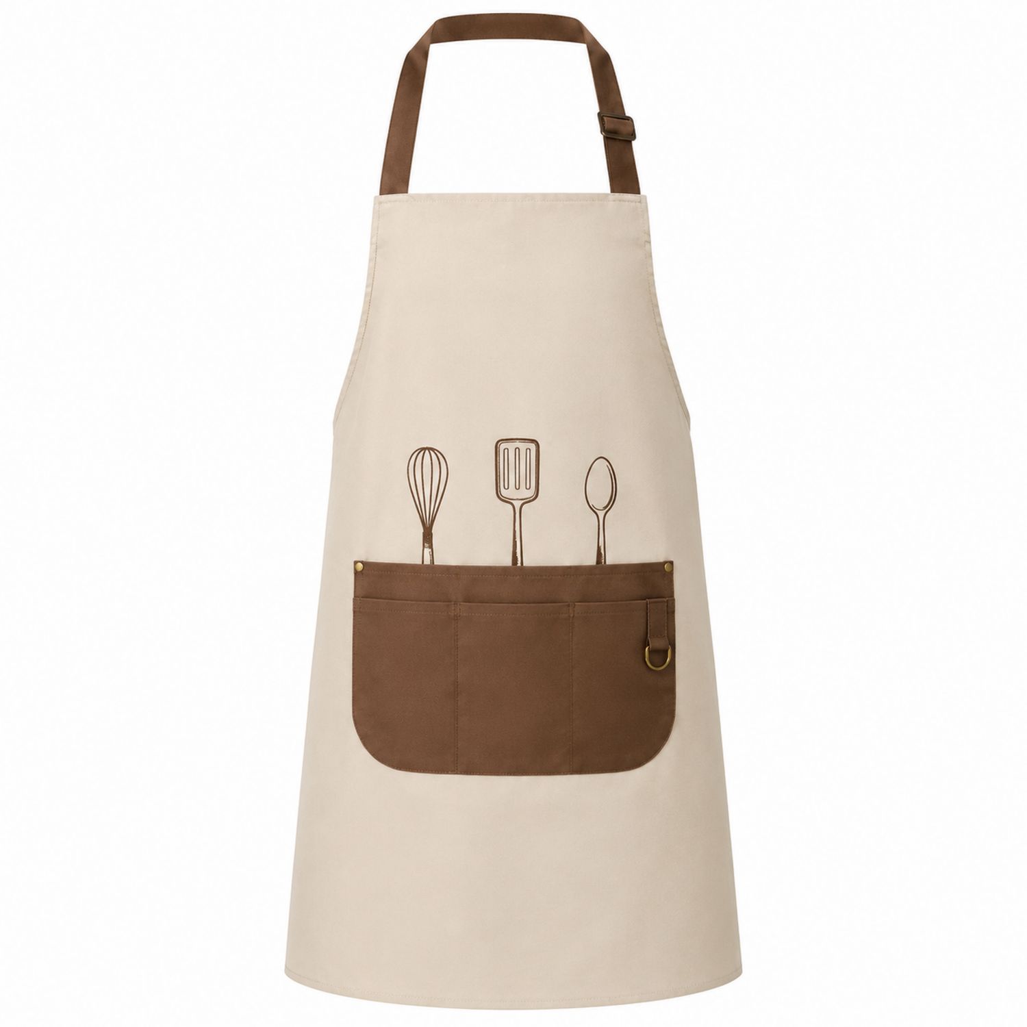 Delantal de Cocina Beige y Marrón con Utensilios