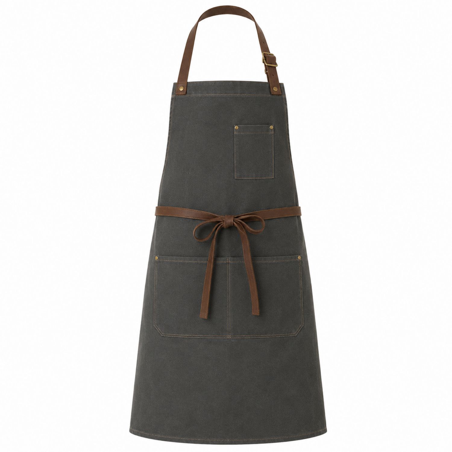 Delantal de Cocina Ajustable con Bolsillos Gris y Marrón