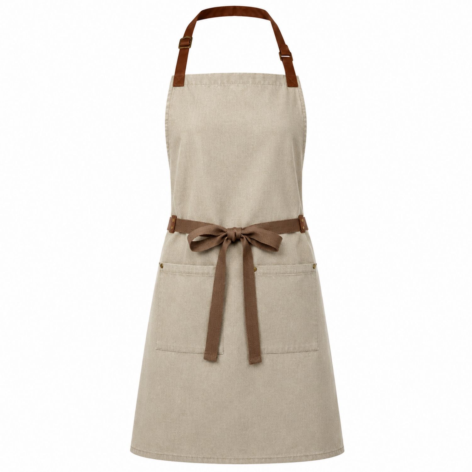 Delantal Beige con Correas Marrones y Bolsillos