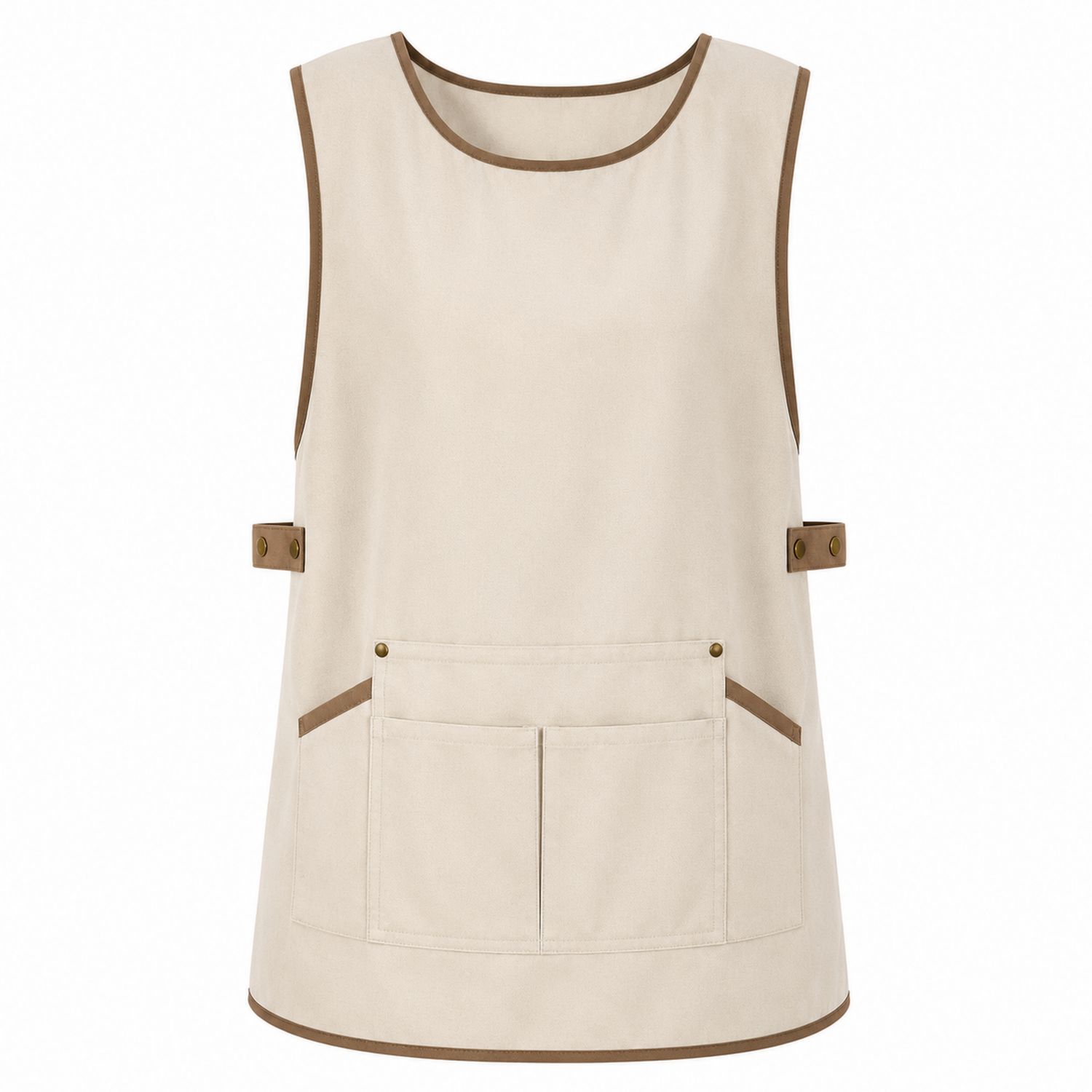 Delantal Beige Unisex con Bolsillo Frontal y Correas Ajustables