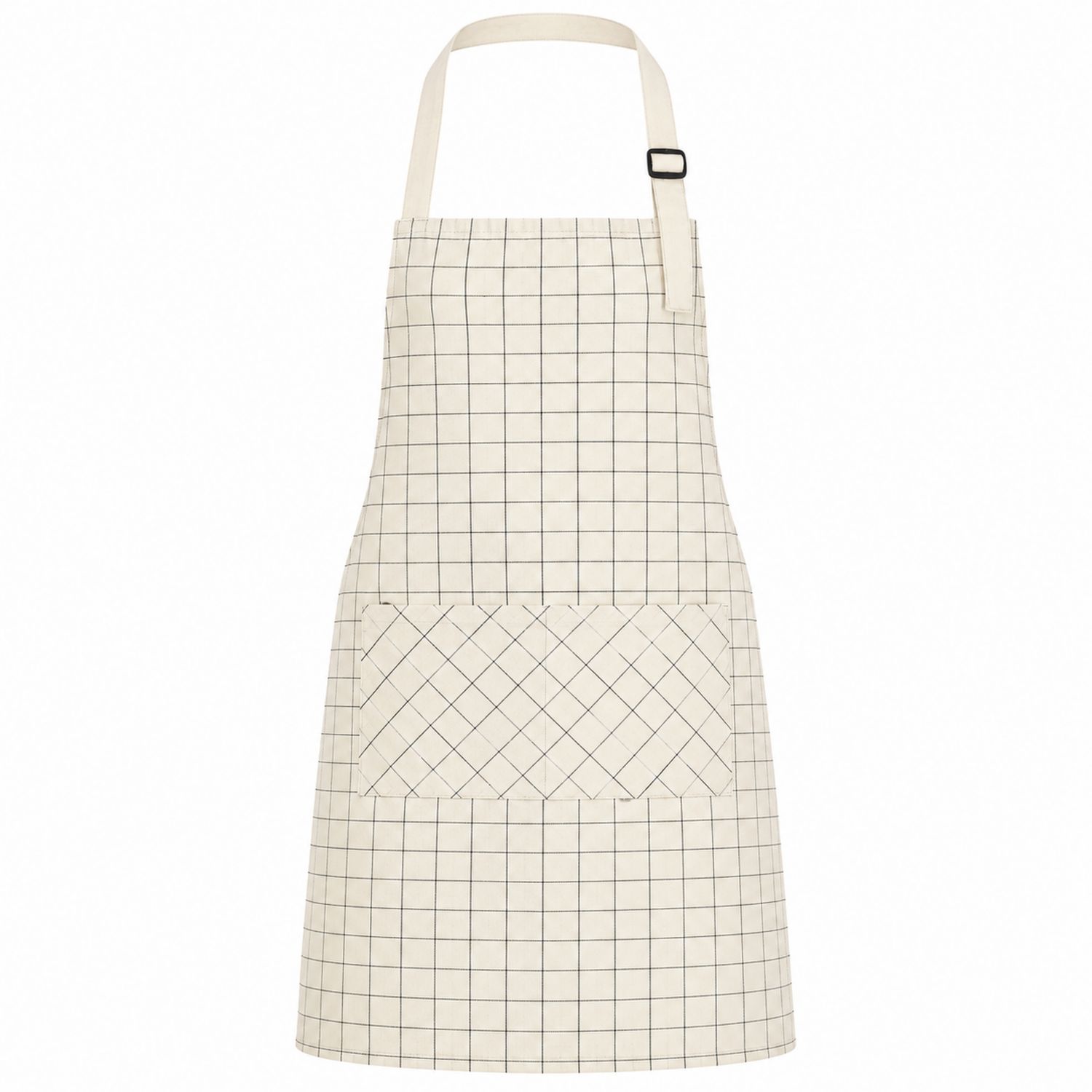 Delantal de Cocina a Cuadros Beige y Negro con Bolsillo Frontal