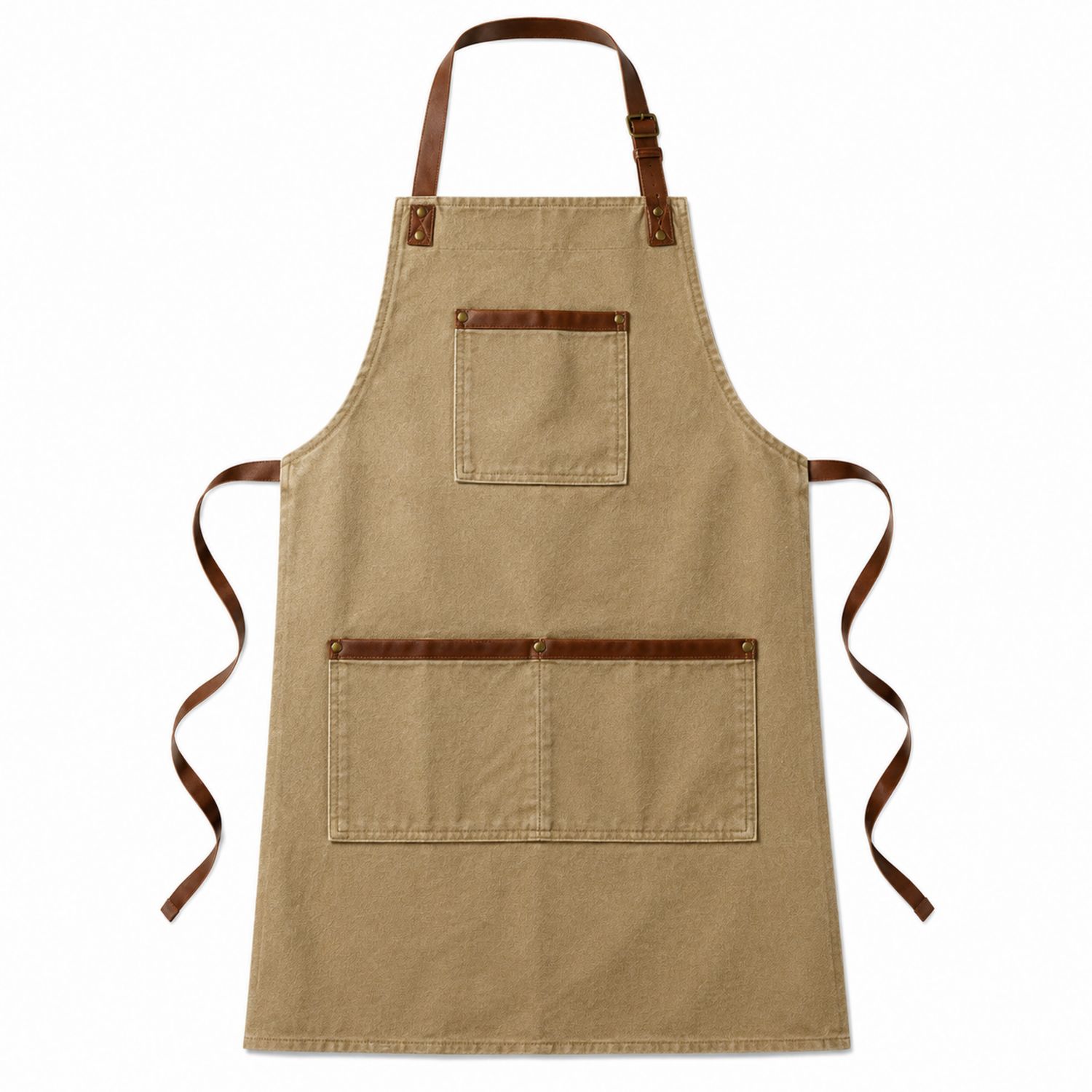 Delantal de Cocina Beige con Correas Marrones Ajustables