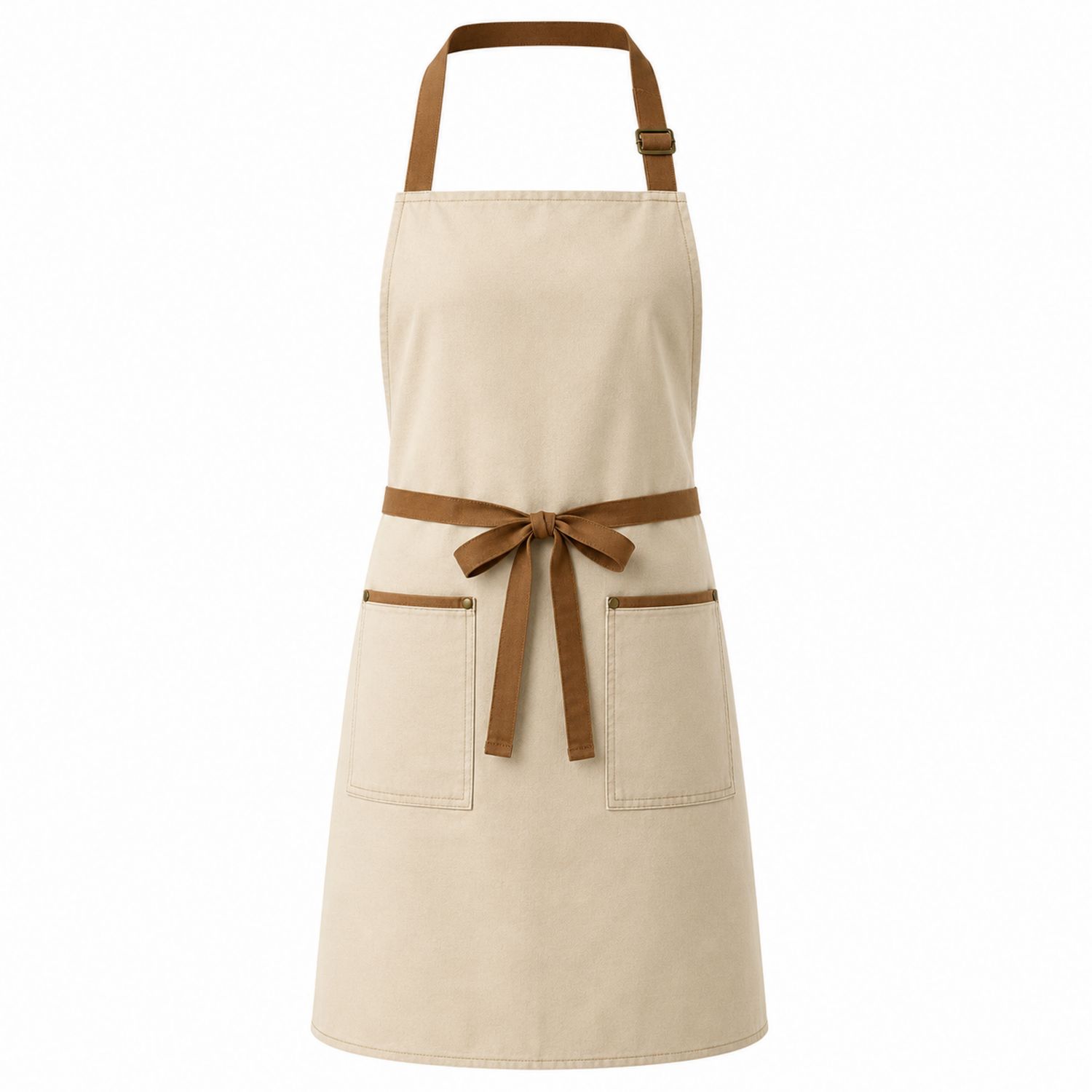 Delantal de Cocina Beige con Correa Ajustable y Bolsillos Frontales