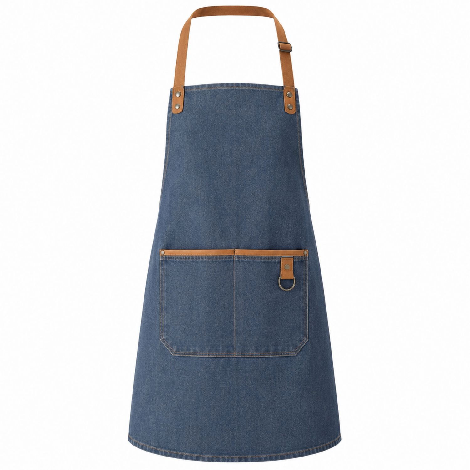 Delantal de Cocina Azul con Correas de Cuero y Bolsillo Frontal