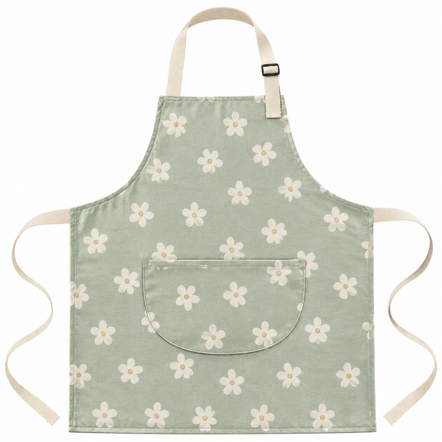 Delantal de Cocina Verde con Estampado Floral y Bolsillo Frontal