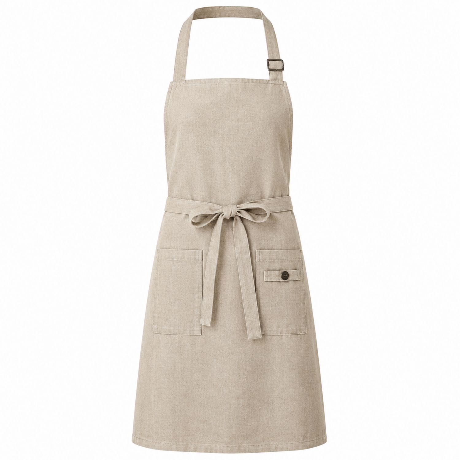 Delantal de Cocina Beige Unisex con Bolsillos y Correa Ajustable