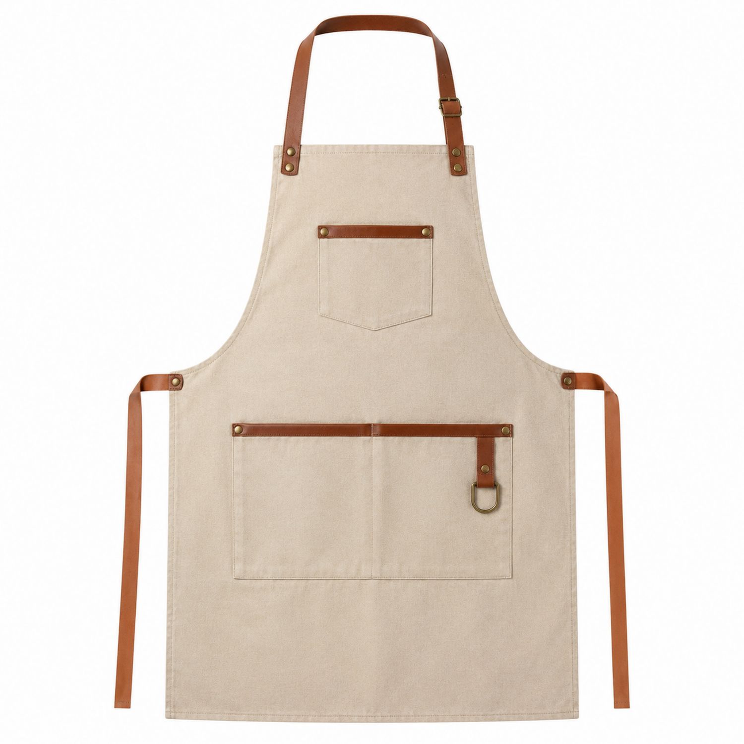 Delantal Beige con Correas Marrones y Bolsillos