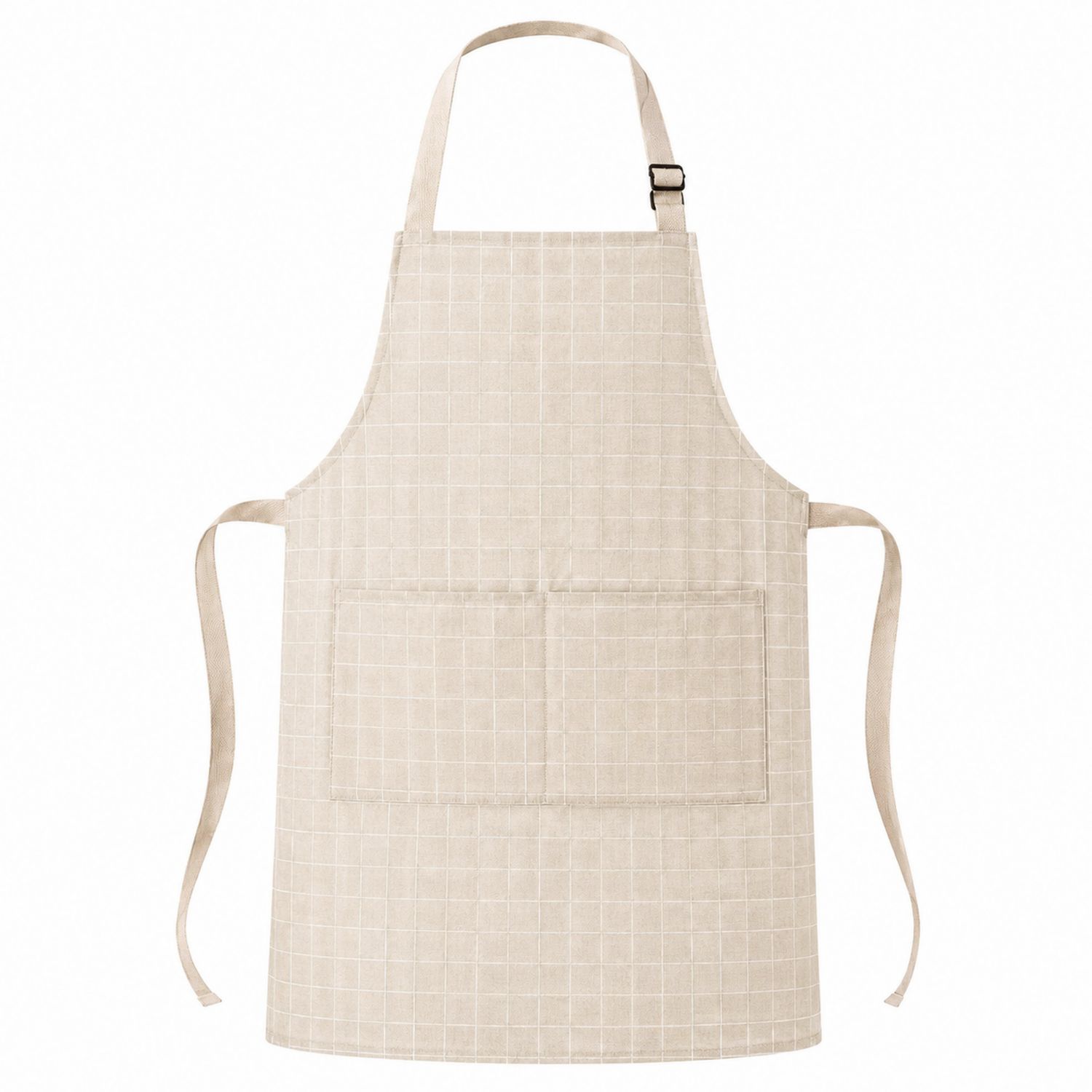 Delantal de cocina beige con estampado de cuadros y bolsillos