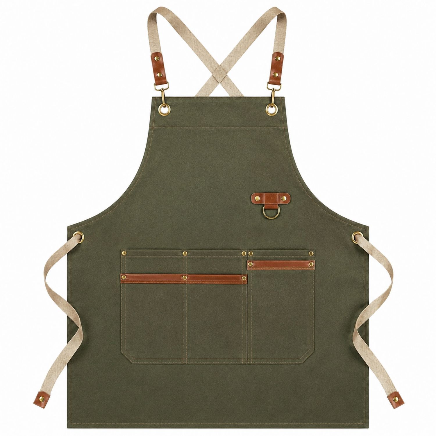 Delantal de Lona Verde con Bolsillos y Correa Ajustable