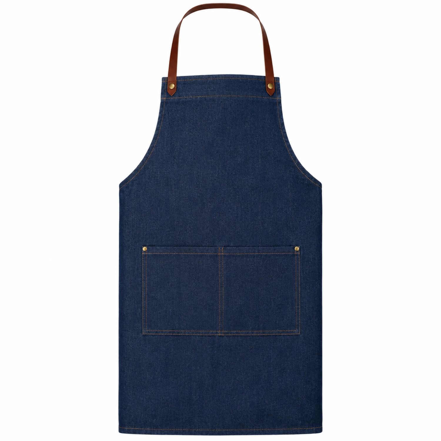 Delantal azul de mezclilla con correas ajustables y bolsillo frontal